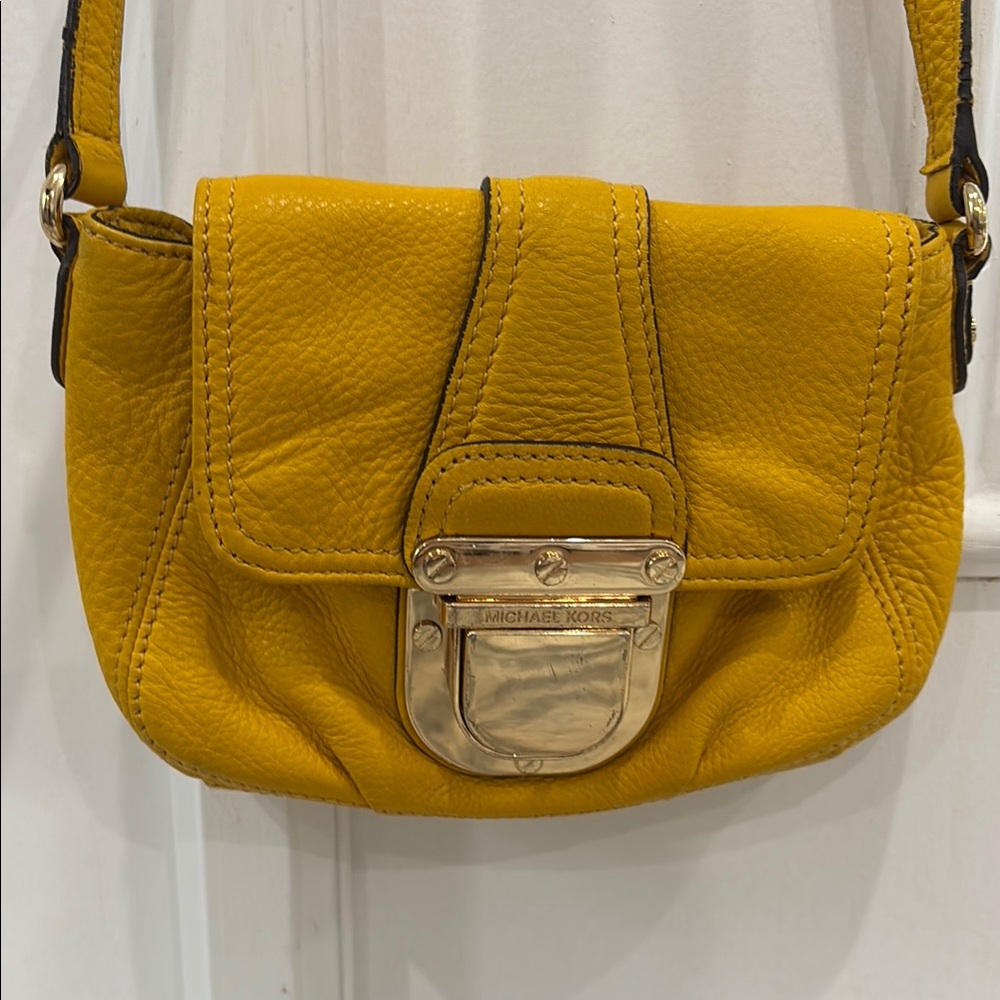 Michael Kors Yellow Crossbody Bag with Silver Clasp